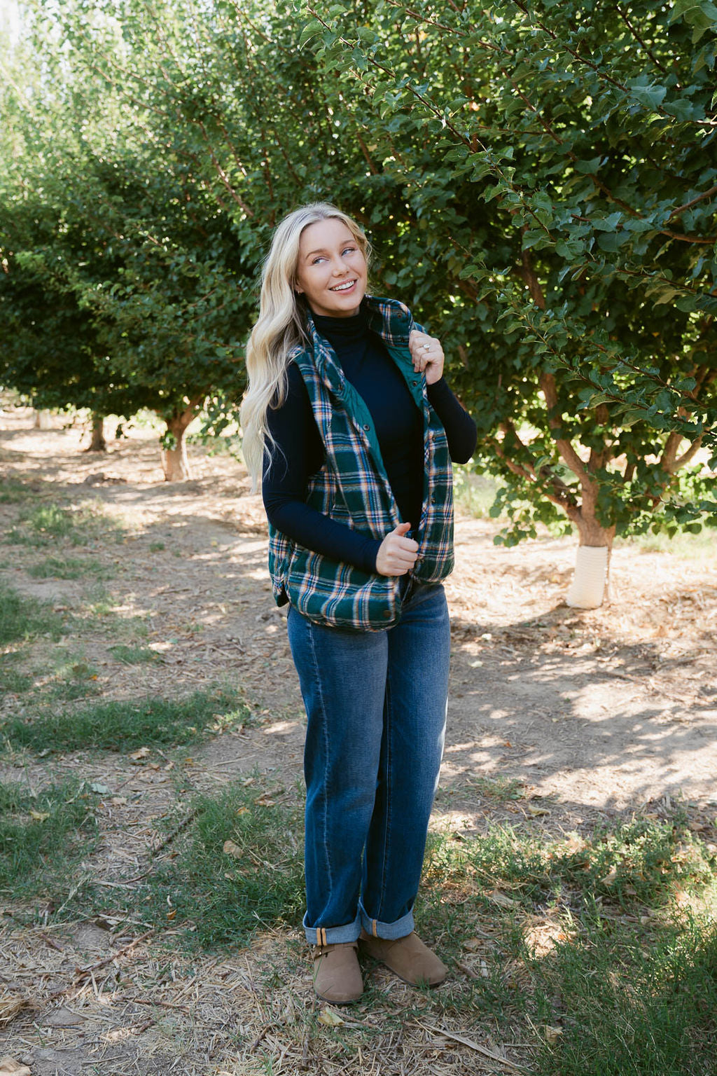 THE KATHIE QUILTED VEST IN GREEN PLAID