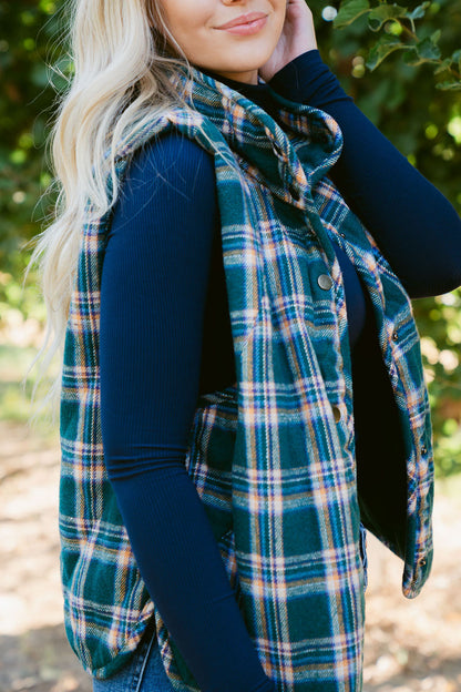 THE KATHIE QUILTED VEST IN GREEN PLAID