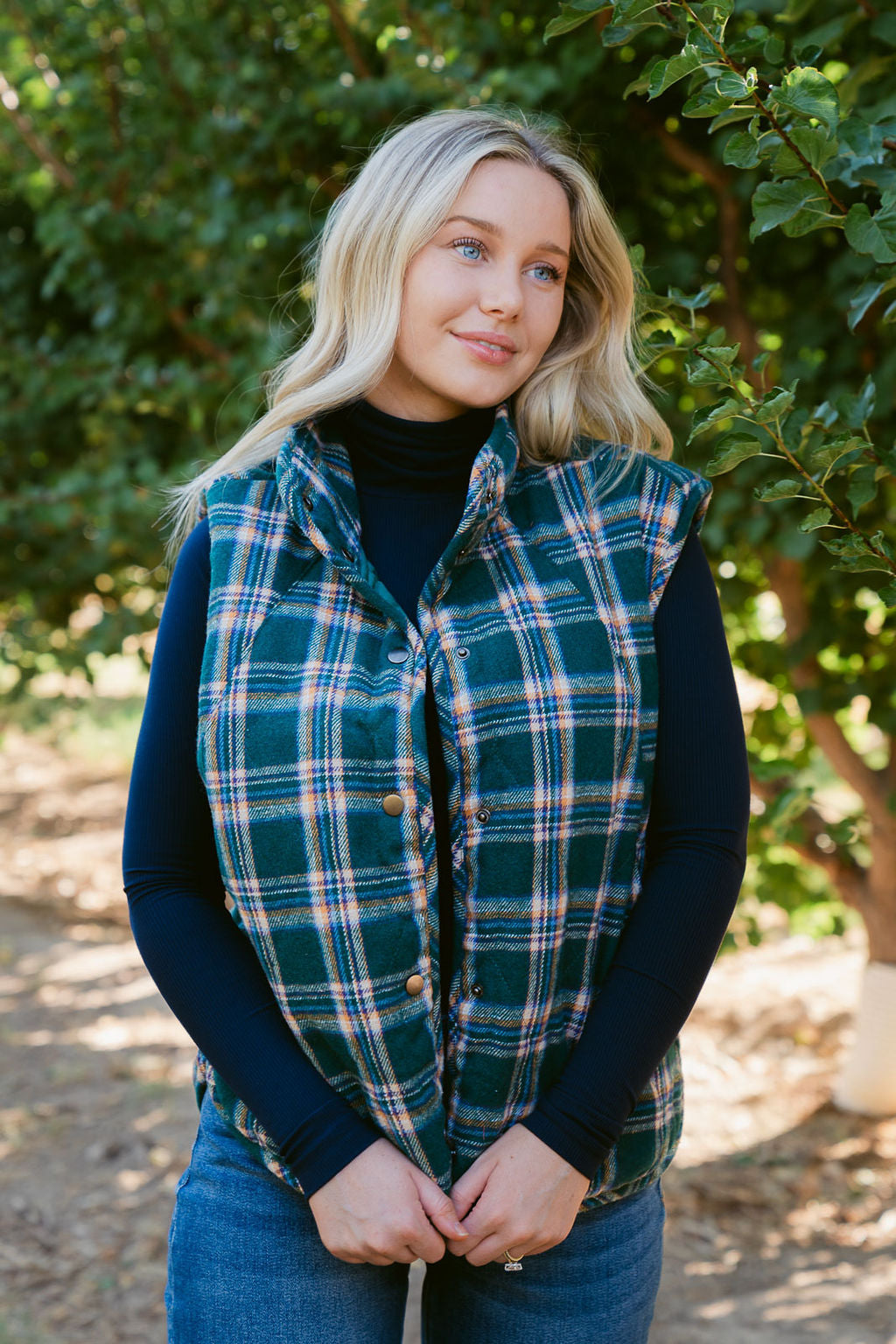 THE KATHIE QUILTED VEST IN GREEN PLAID