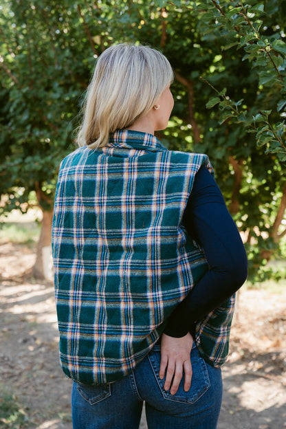 THE KATHIE QUILTED VEST IN GREEN PLAID