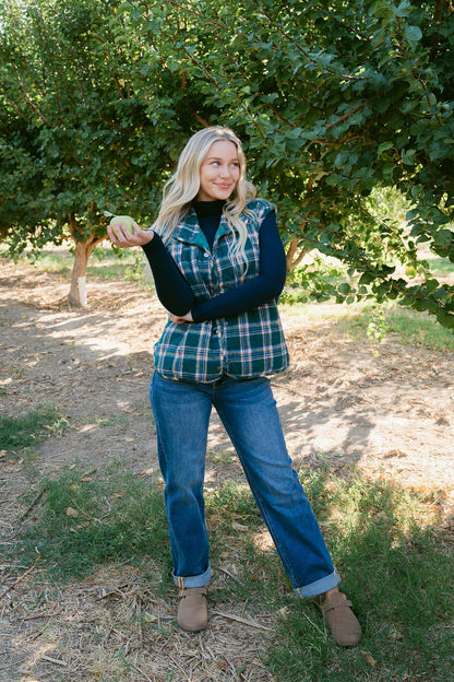 THE KATHIE QUILTED VEST IN GREEN PLAID