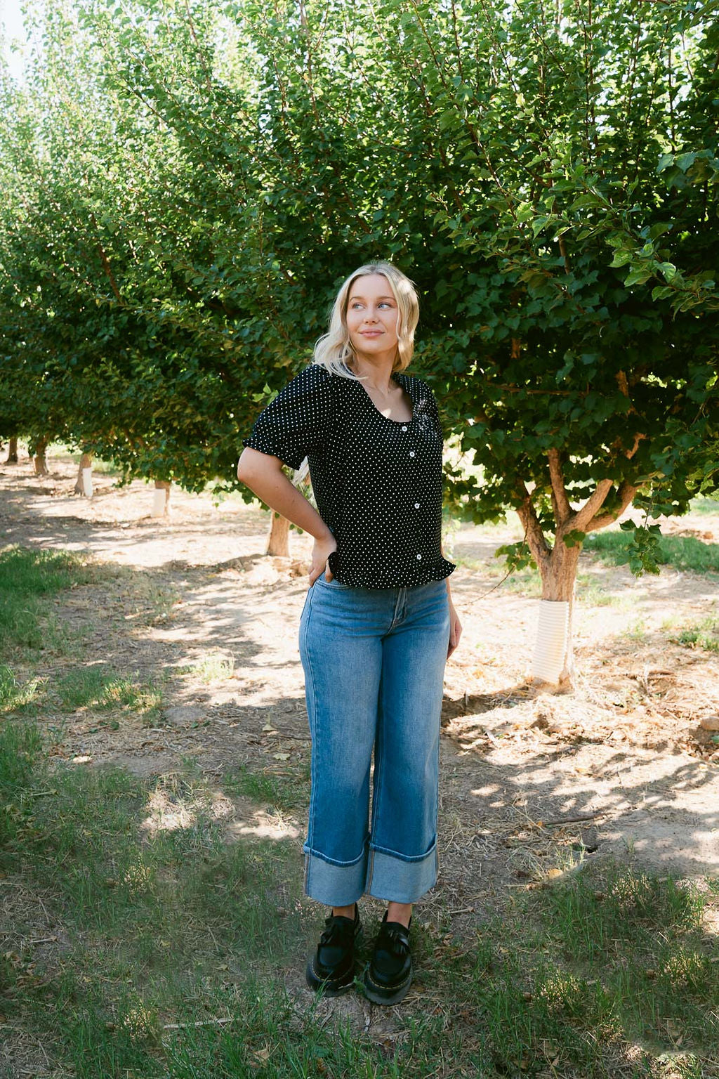 THE KRISTIE POLKA DOT BLOUSE IN BLACK