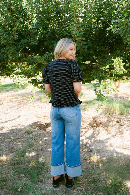 THE KRISTIE POLKA DOT BLOUSE IN BLACK