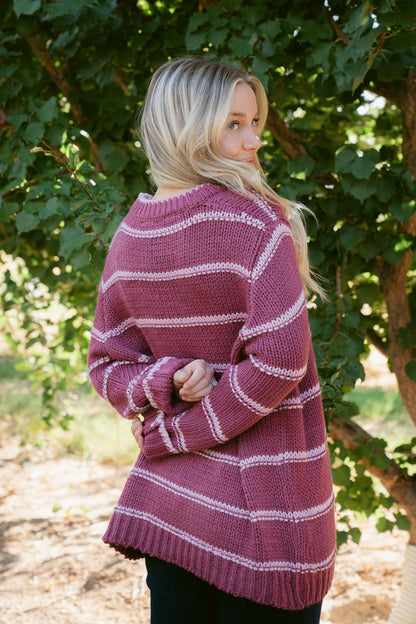 THE LEANN STRIPED SWEATER IN RASPBERRY
