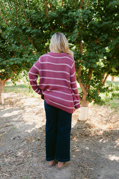 THE LEANN STRIPED SWEATER IN RASPBERRY