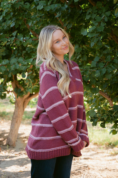 THE LEANN STRIPED SWEATER IN RASPBERRY