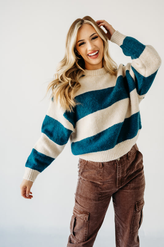 Teal rugby stripe sweater | PINK DESERT
