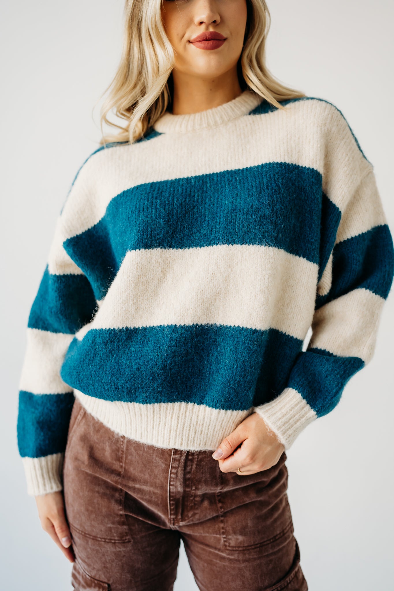 Thick knit big stripe sweater | PINK DESERT