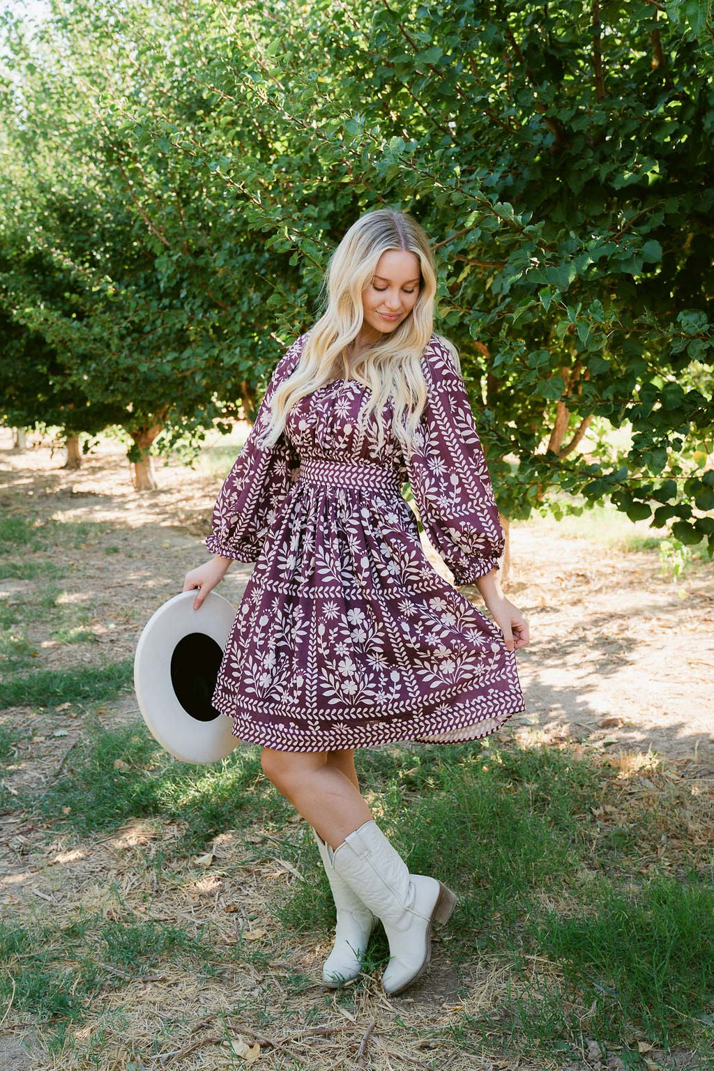 THE ROXANNE FLORAL PRINT DRESS IN PLUM