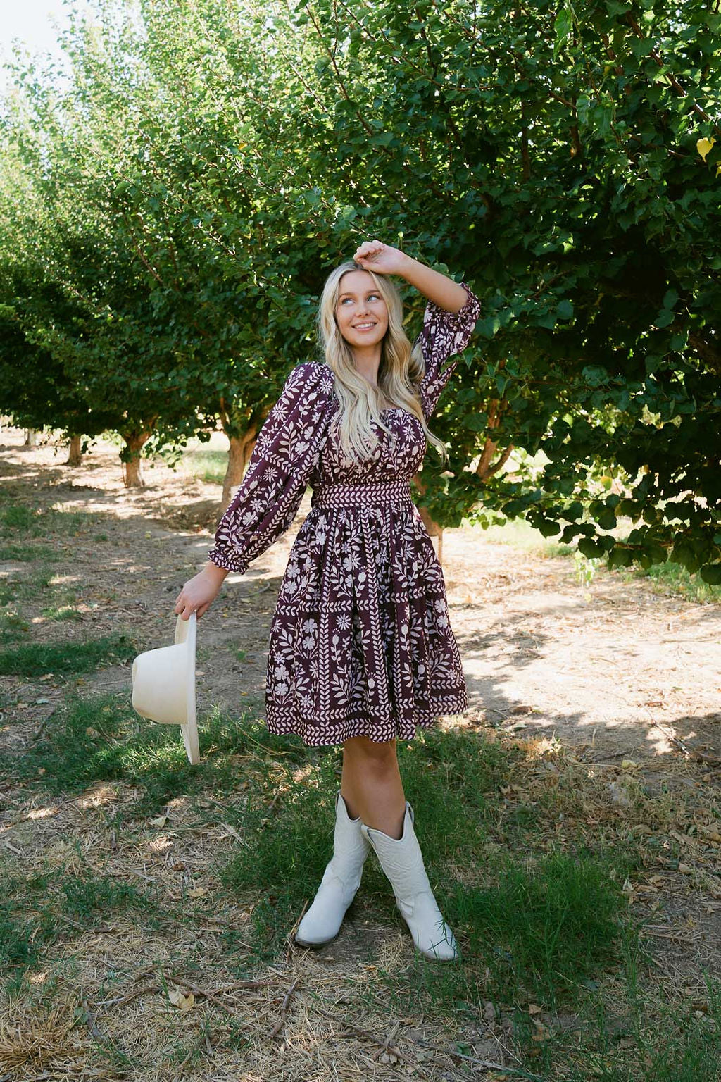 THE ROXANNE FLORAL PRINT DRESS IN PLUM