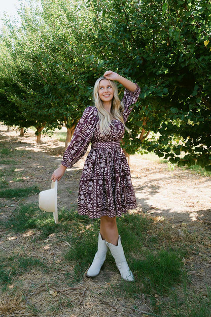 THE ROXANNE FLORAL PRINT DRESS IN PLUM