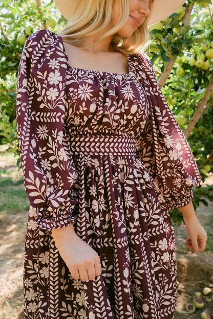 THE ROXANNE FLORAL PRINT DRESS IN PLUM