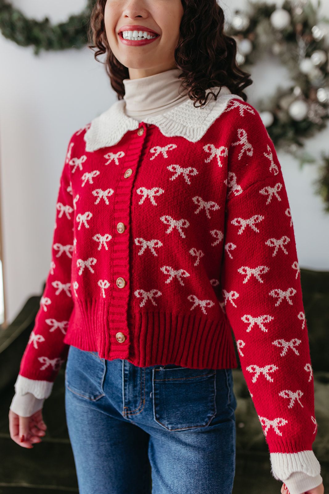 THE CLARRIE CROCHET KNIT CARDIGAN IN RED