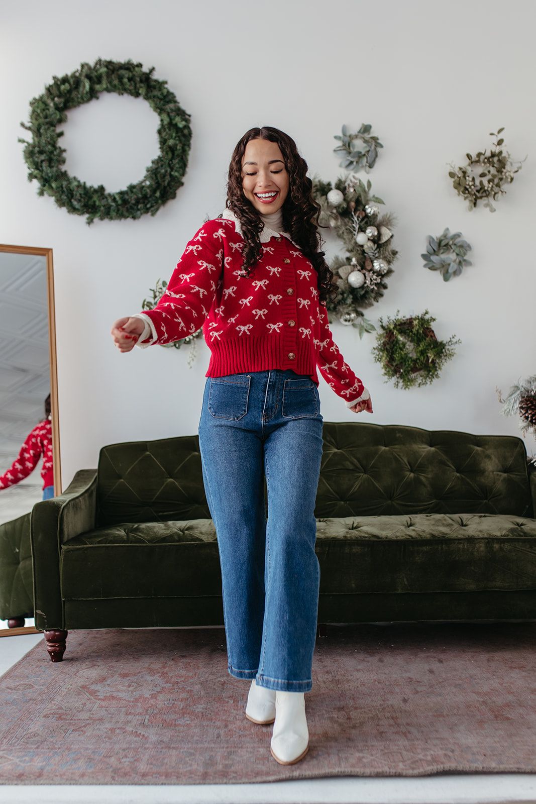 THE CLARRIE CROCHET KNIT CARDIGAN IN RED