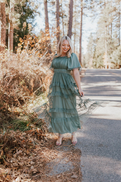 THE ALISON TULLE DRESS IN PINE