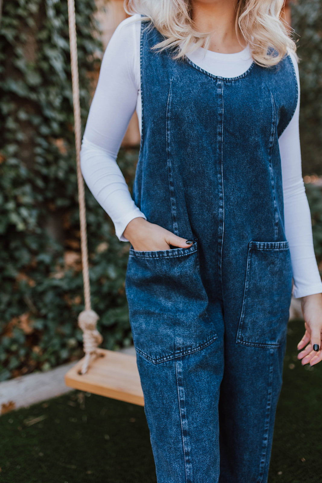 THE DENA DENIM JUMPSUIT IN DARK WASH Pink Desert
