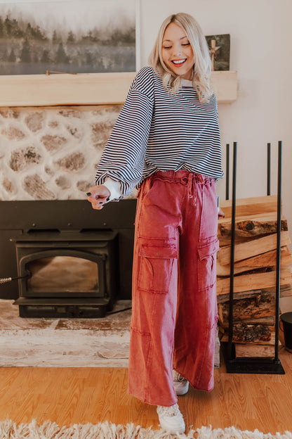 THE MISSY MINERAL WASHED PANTS IN CHERRY