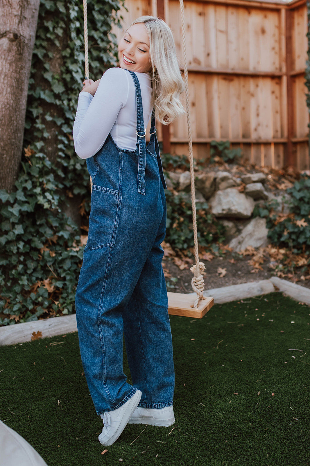 THE DENA DENIM JUMPSUIT IN DARK WASH Pink Desert