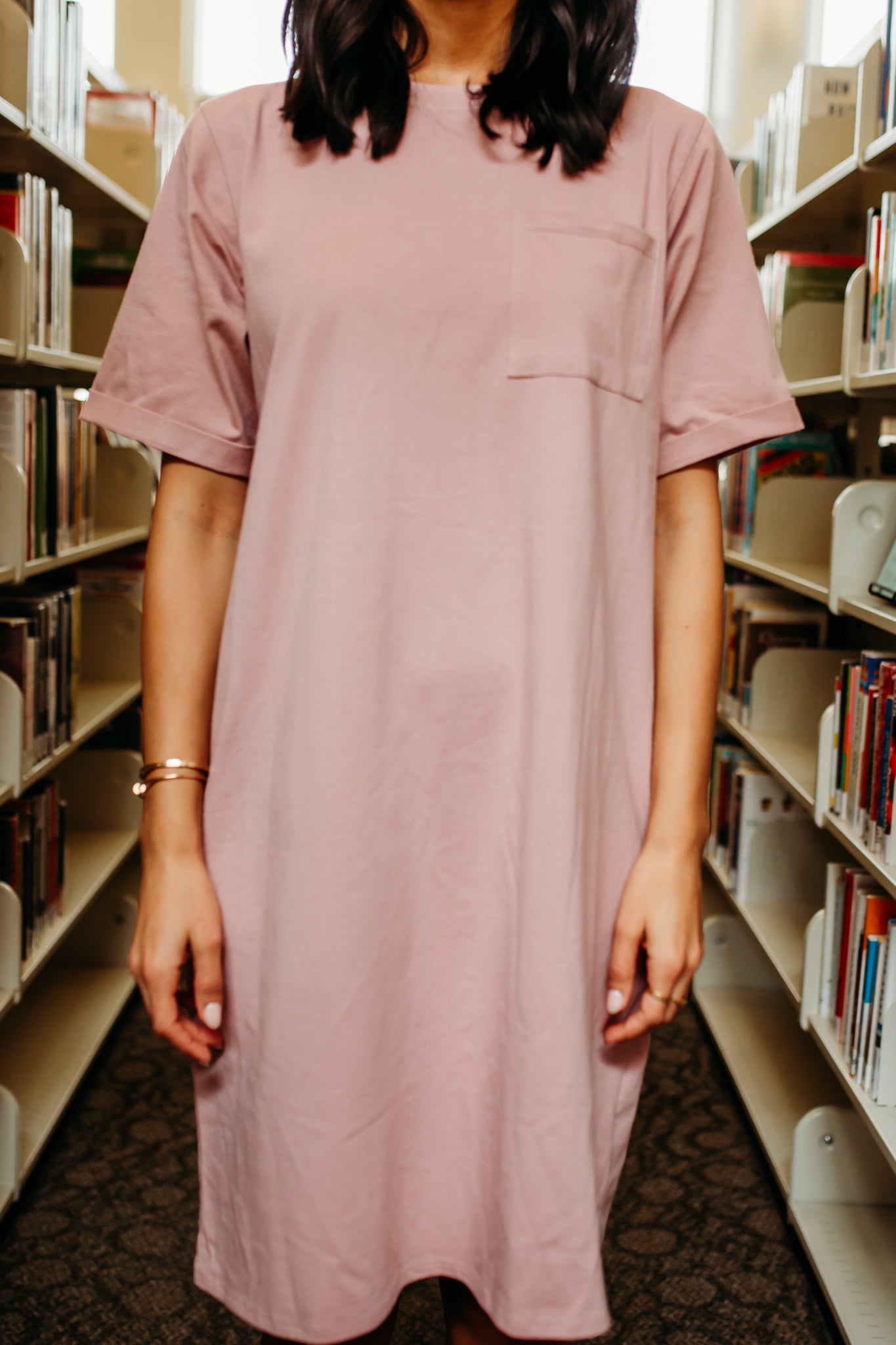 THE EASY DOES IT POCKET T SHIRT DRESS BY PINK DESERT IN DUSTY MAUVE