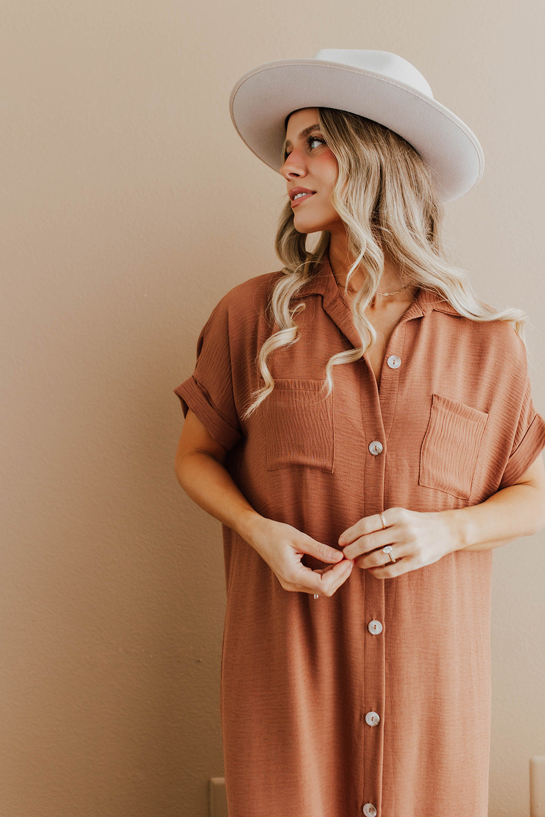 THE CHRISTI COLLARED SHIRT DRESS IN CAPPUCCINO