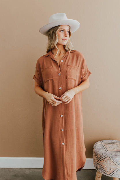 THE CHRISTI COLLARED SHIRT DRESS IN CAPPUCCINO