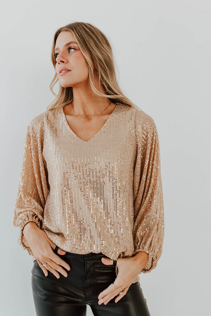THE WATCH HER SHINE SEQUIN TOP IN GOLD