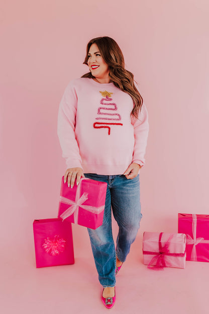 THE TINSEL TREE SWEATER IN PINK