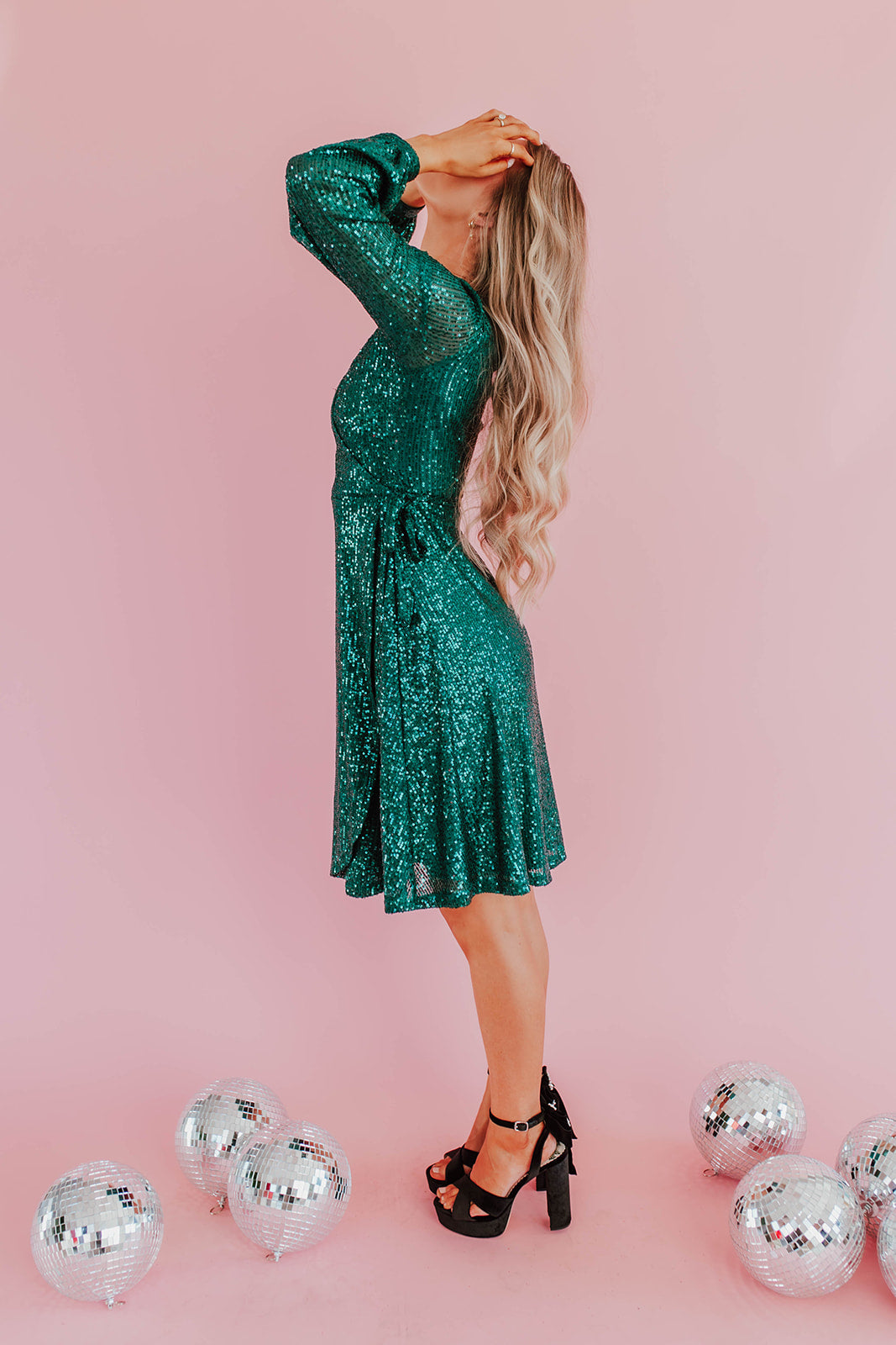 THE SPARKLY SEQUIN WRAP DRESS IN HUNTER GREEN BY SARAH TRIPP X PINK DESERT XXX-Large THE SPARKLY SEQUIN WRAP DRESS IN HUNTER GREEN BY SARAH TRIPP X PINK DESERT XXX-Large