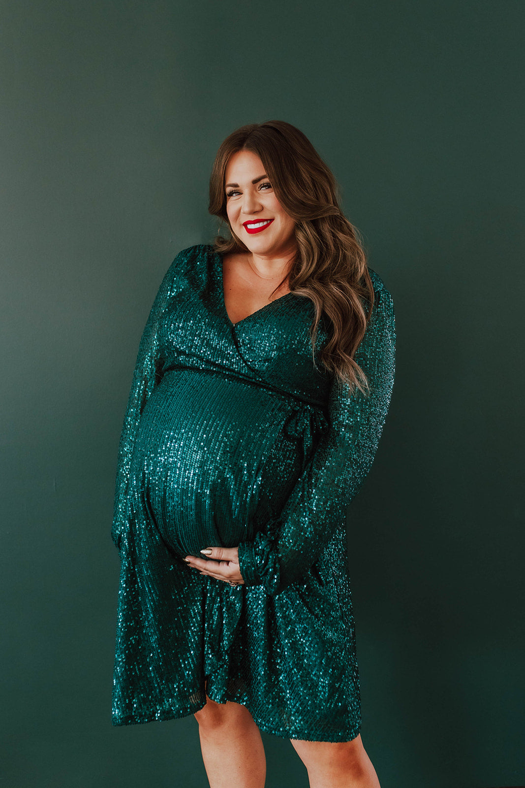 THE SPARKLY SEQUIN WRAP DRESS IN HUNTER GREEN BY SARAH TRIPP X PINK DESERT