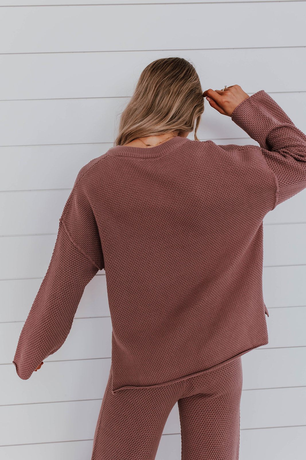 THE HANNA HENLEY SWEATER SET IN MAUVE