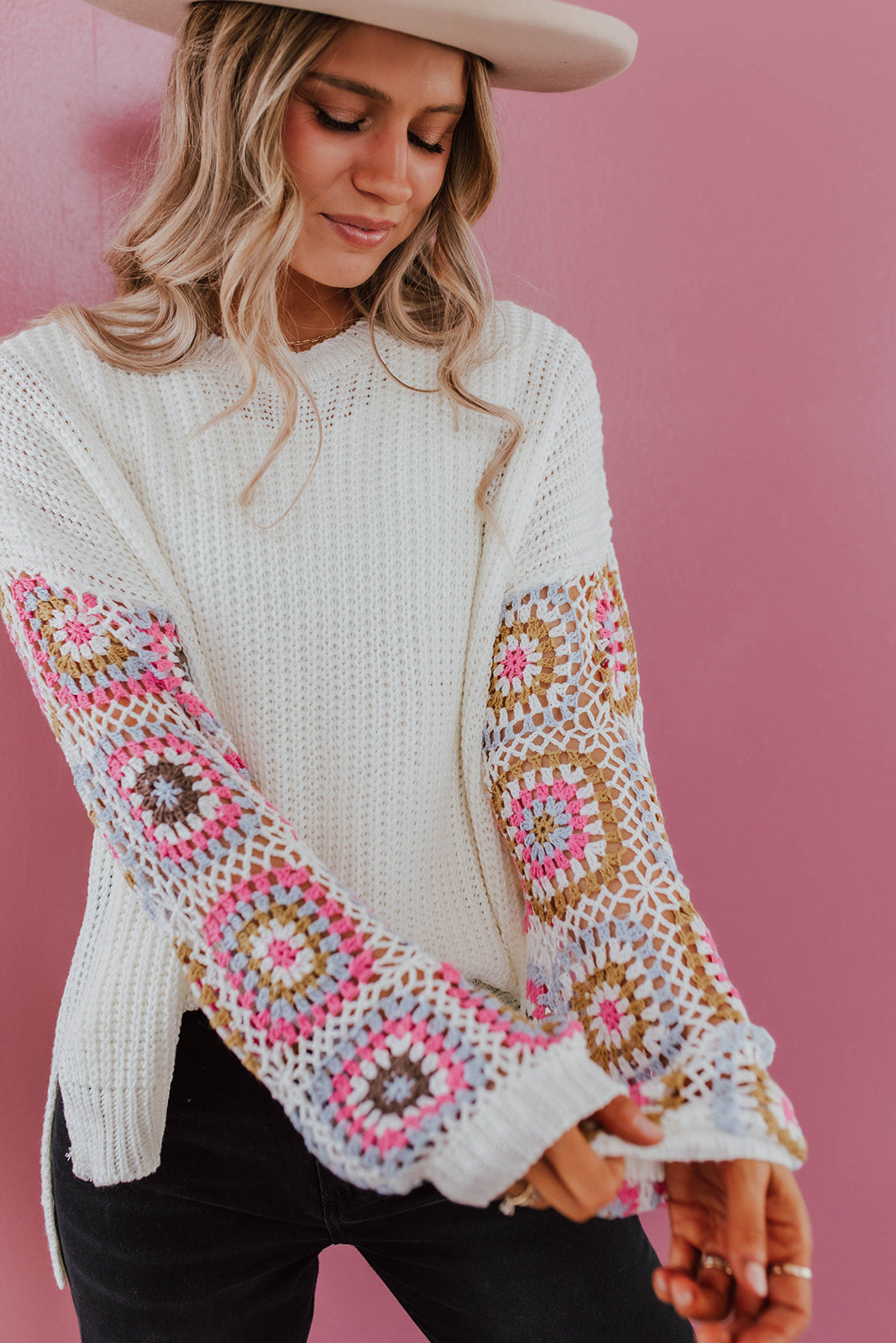 THE CROCHET SLEEVE SWEATER IN IVORY