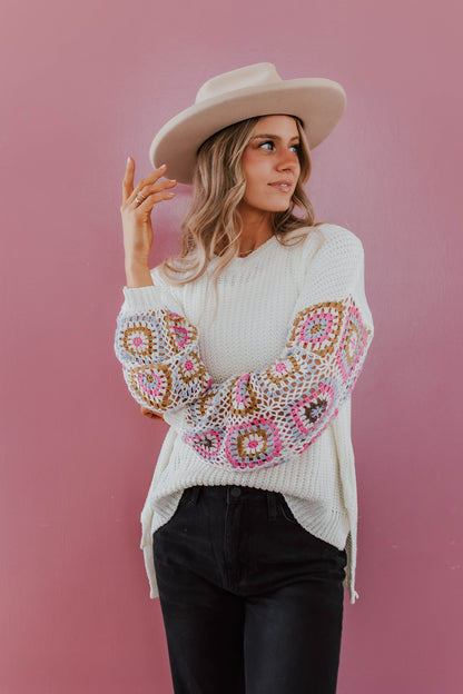 THE CROCHET SLEEVE SWEATER IN IVORY