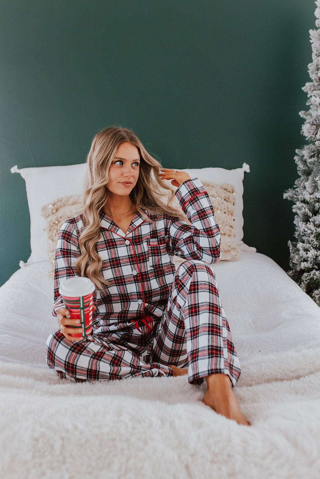THE FIRESIDE FLANNEL PAJAMAS IN Desert PLAID RED Pink –