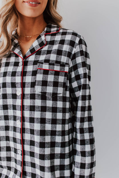 THE FIRESIDE FLANNEL PAJAMAS IN BLACK GINGHAM