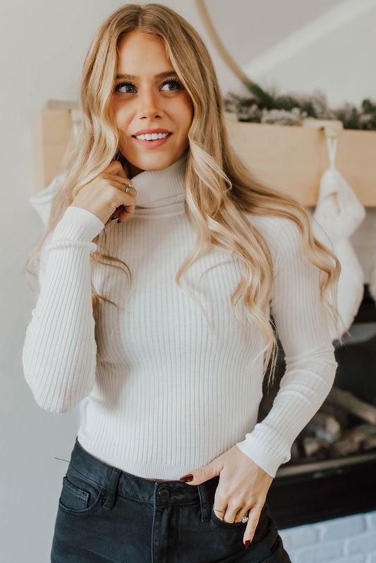 THE LUCIE TURTLENECK RIBBED SWEATER IN IVORY