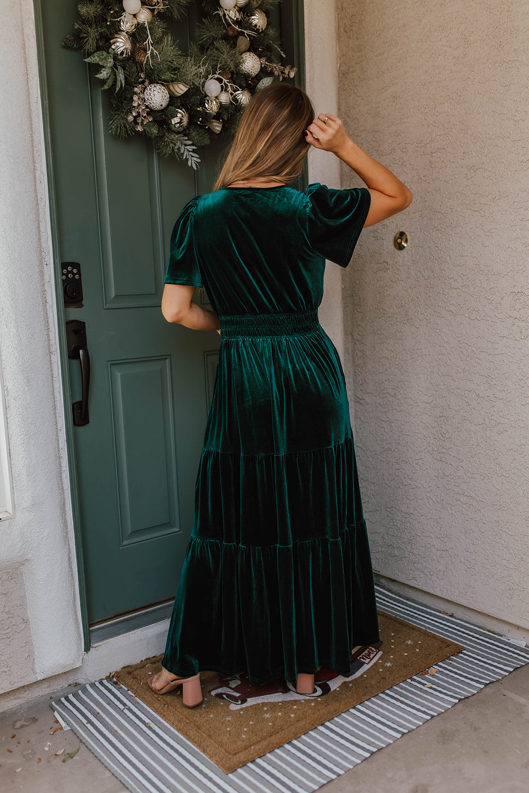 THE TIARA VELVET TIERED DRESS IN FOREST