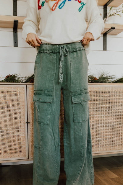 THE MISSY MINERAL WASHED PANTS IN GREEN