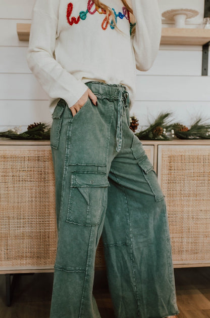THE MISSY MINERAL WASHED PANTS IN GREEN