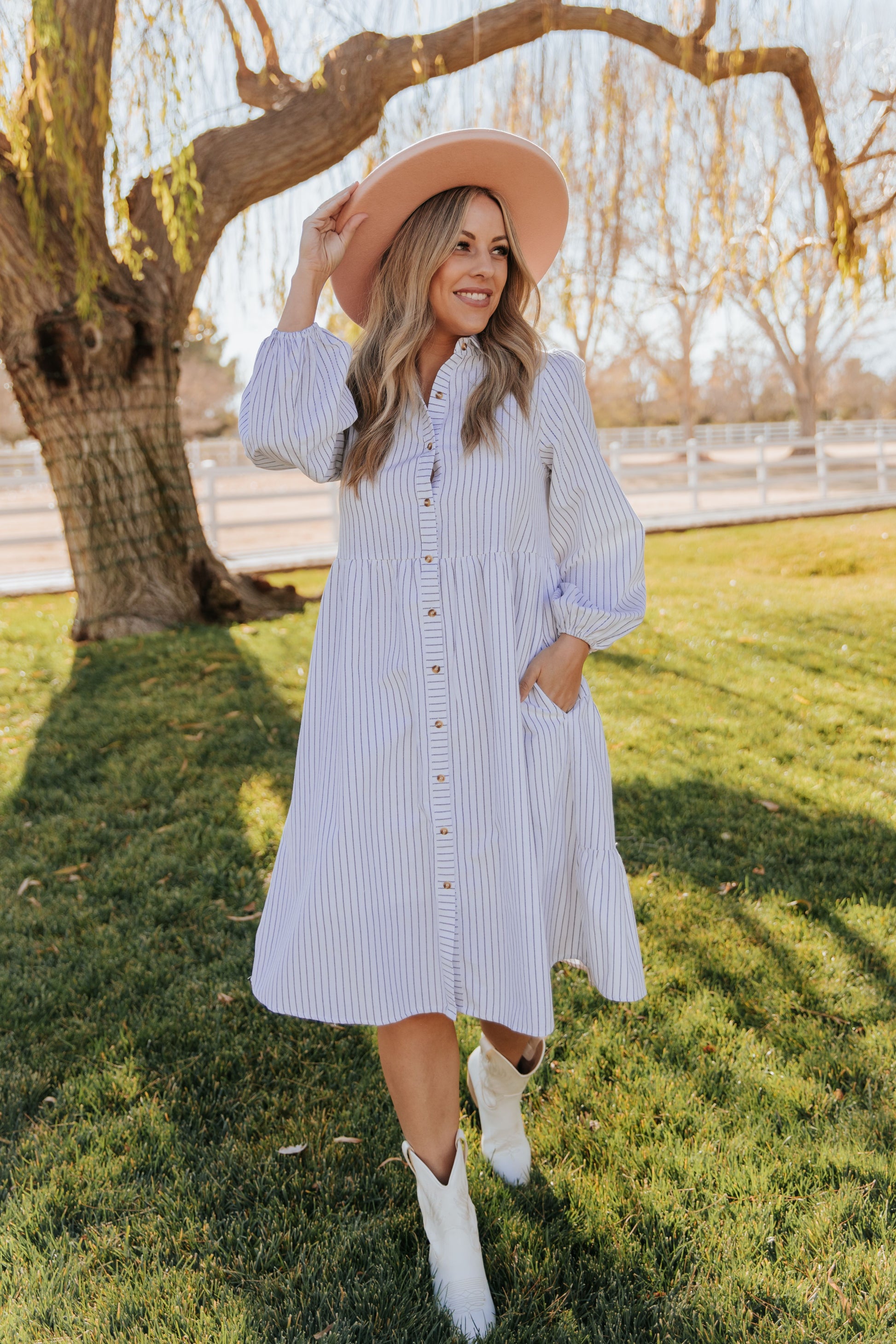 THE TASSA STRIPED BUTTON UP MIDI DRESS IN WHITE – Pink Desert THE TASSA STRIPED BUTTON UP MIDI DRESS IN WHITE – Pink Desert