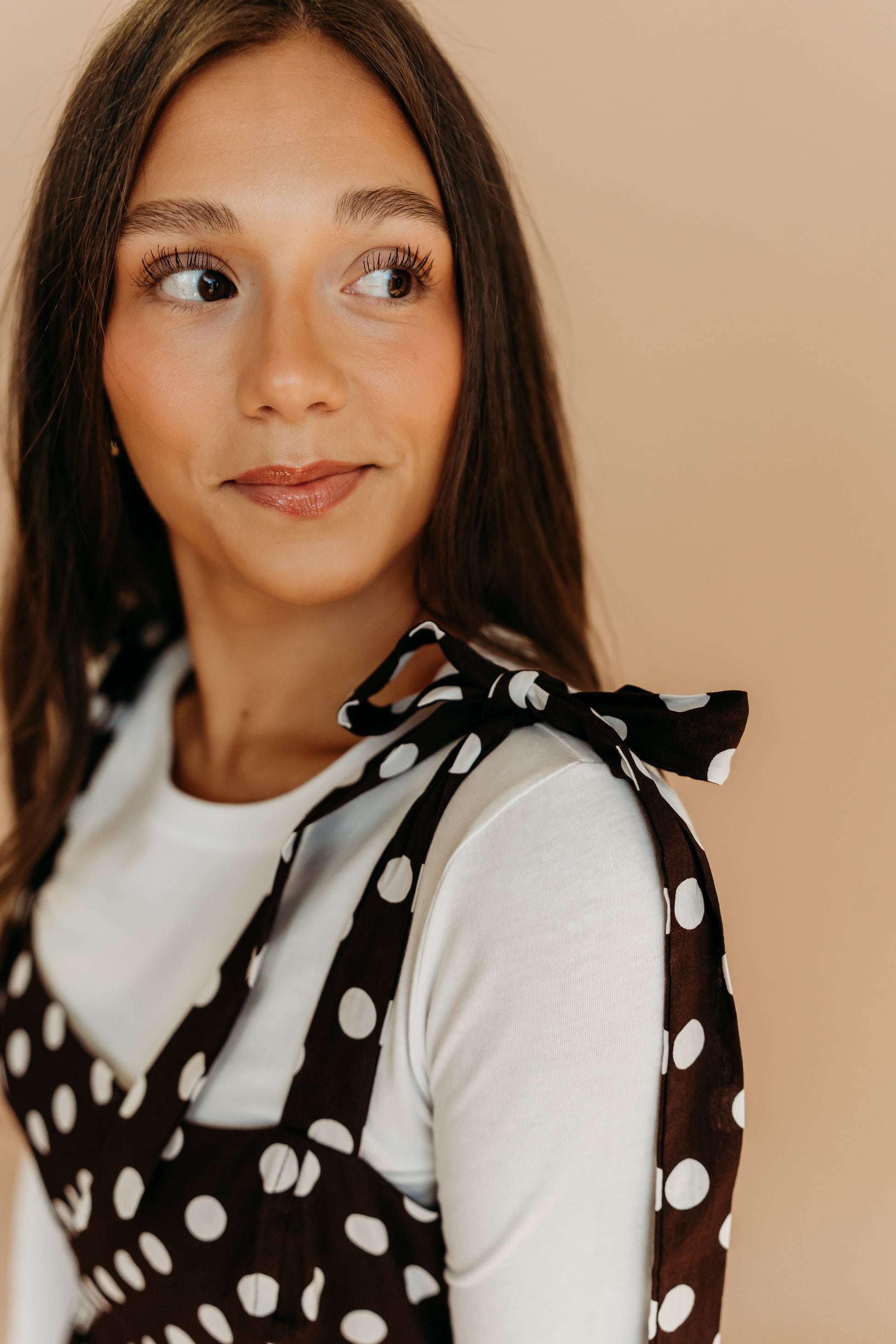 THE JENNA POLKA DOT DRESS IN BROWN Pink Desert THE JENNA POLKA DOT DRESS IN BROWN Pink Desert