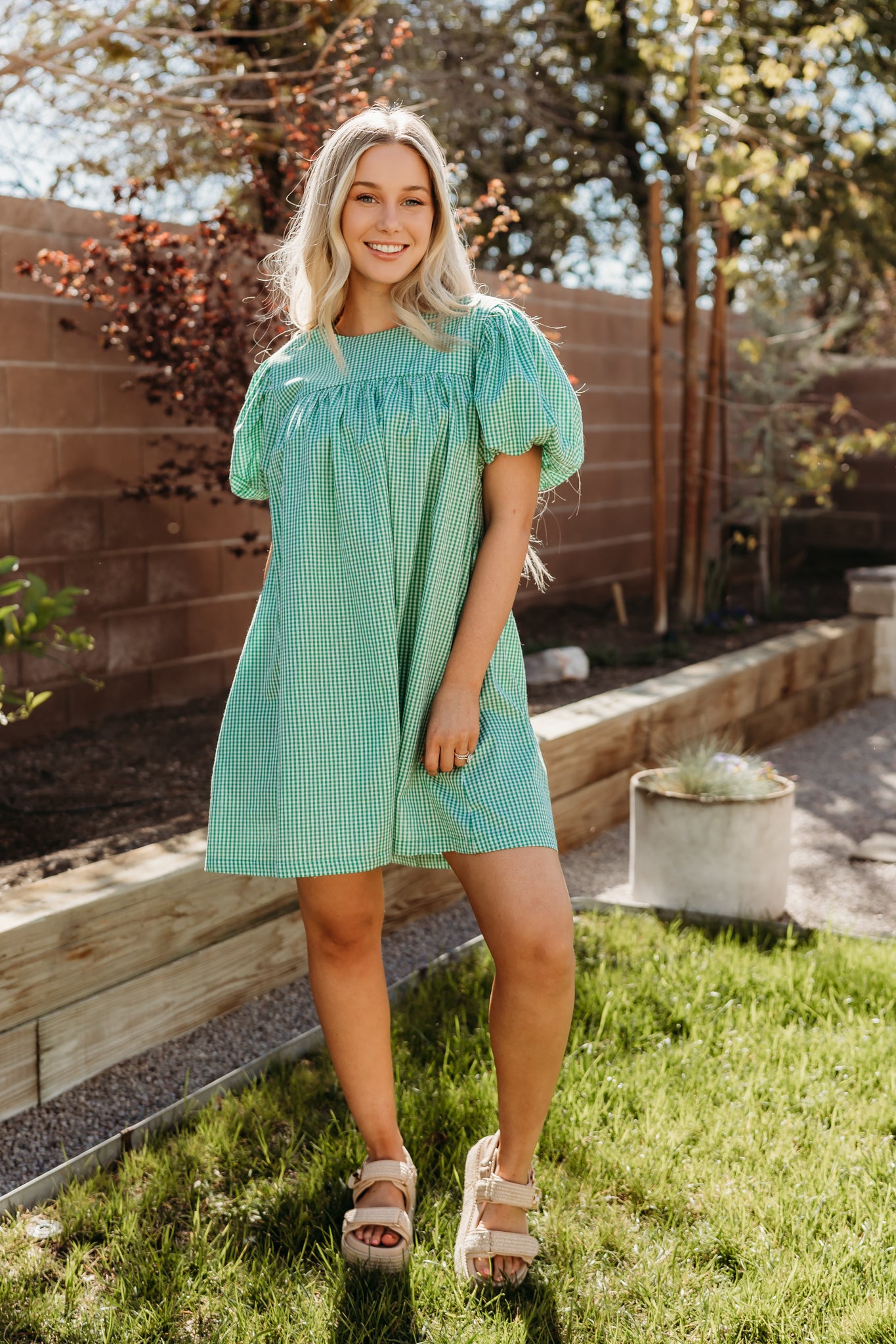 THE DAISY BABYDOLL GINGHAM DRESS IN GREEN