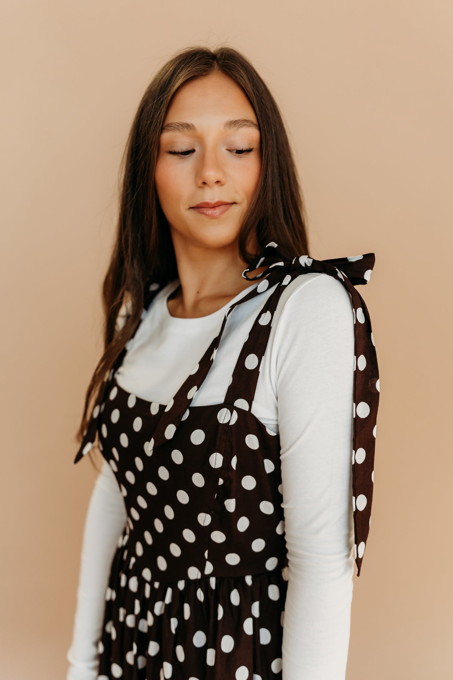 THE JENNA POLKA DOT DRESS IN BROWN