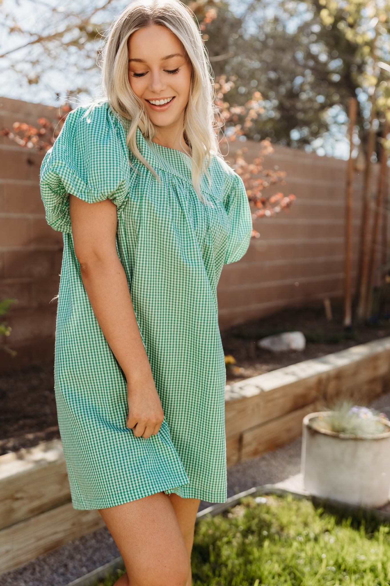 THE DAISY BABYDOLL GINGHAM DRESS IN GREEN