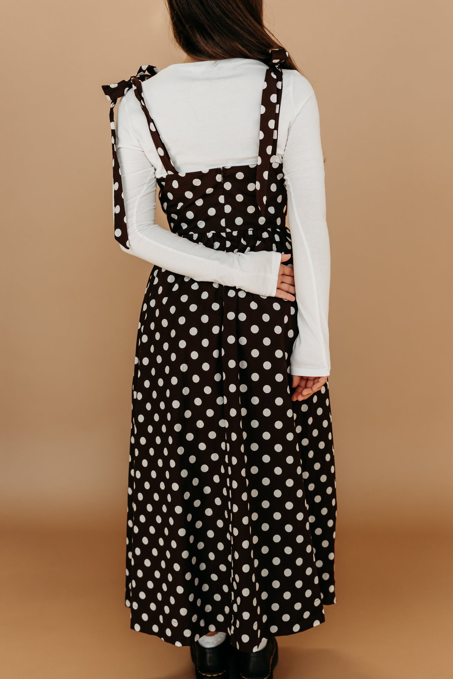 THE JENNA POLKA DOT DRESS IN BROWN