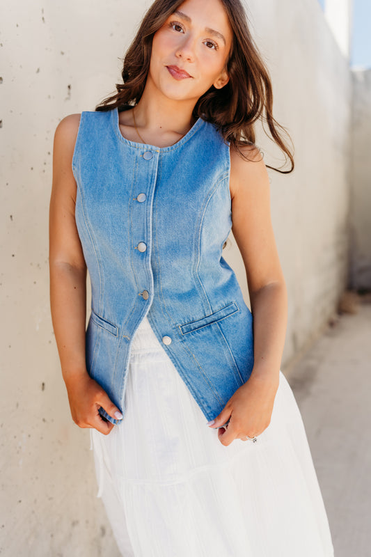 THE GINGER BUTTON FRONT DENIM VEST