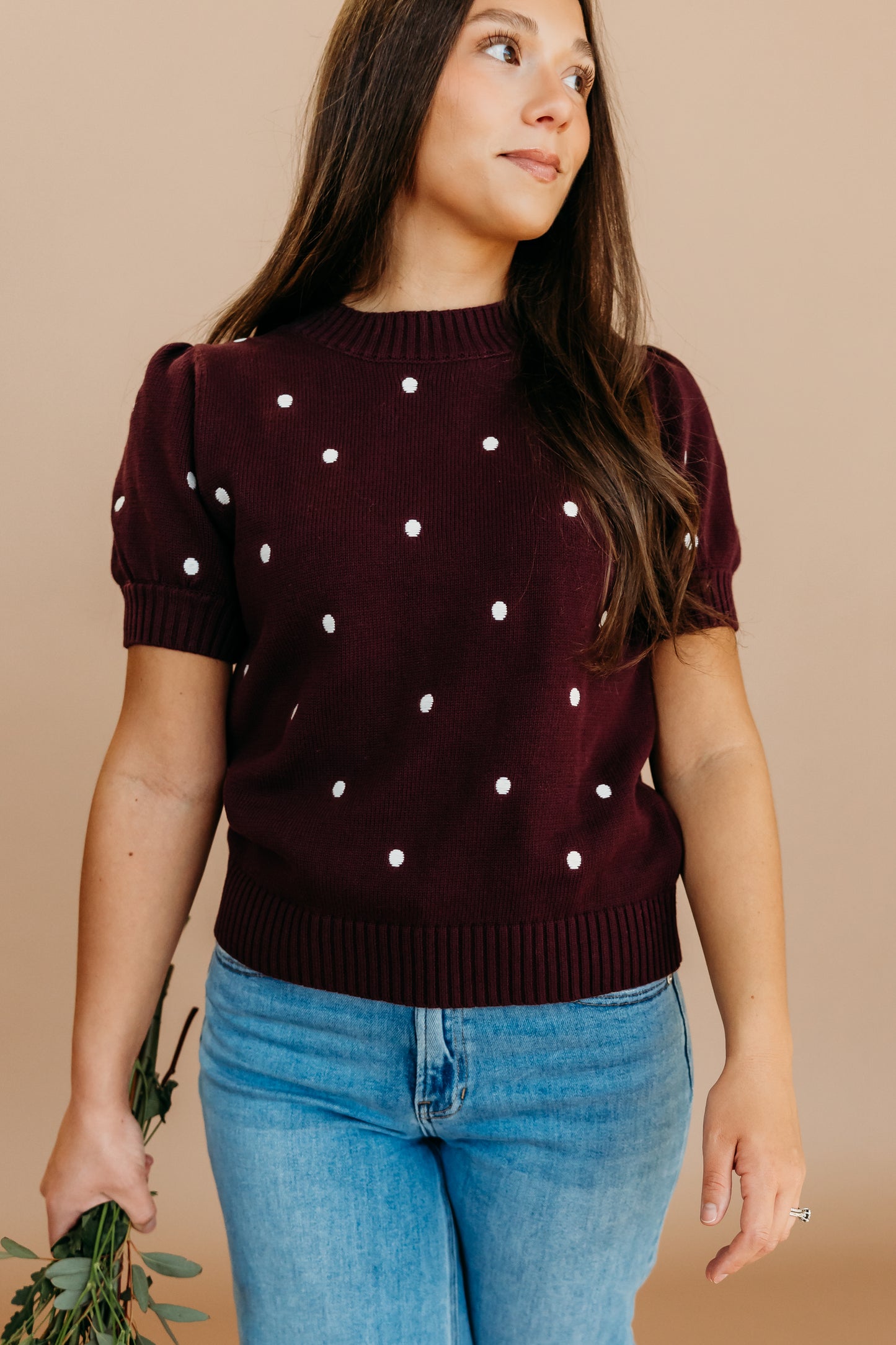 THE PEYTON POLKA DOT SWEATER IN PLUM