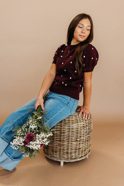 THE PEYTON POLKA DOT SWEATER IN PLUM