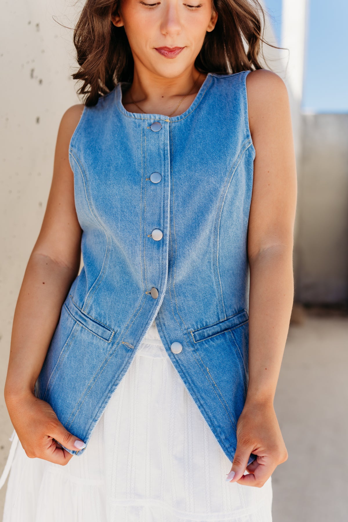 THE GINGER BUTTON FRONT DENIM VEST
