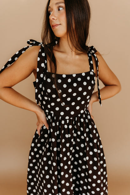 THE JENNA POLKA DOT DRESS IN BROWN