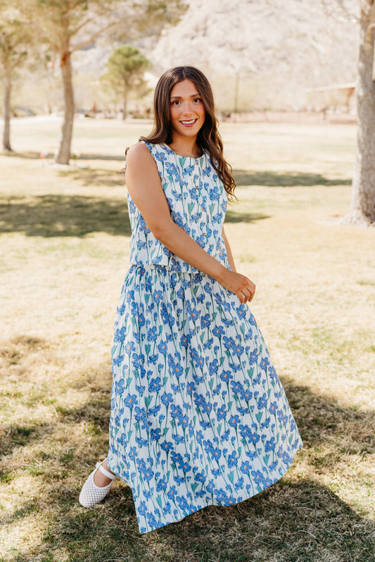 THE JANSYN FLORAL TANK IN BLUE